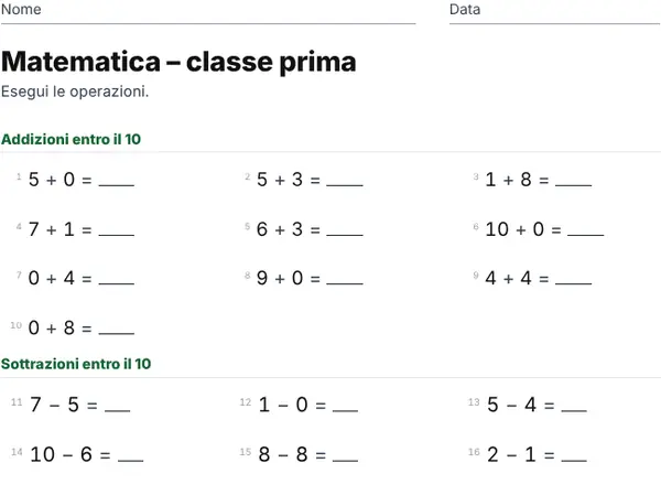 Esempio: Classe prima
