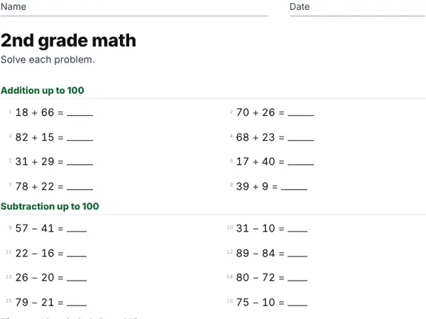 Example: 2nd grade