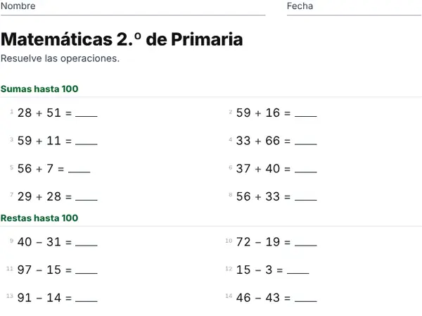 Ejemplo: 2.º de Primaria