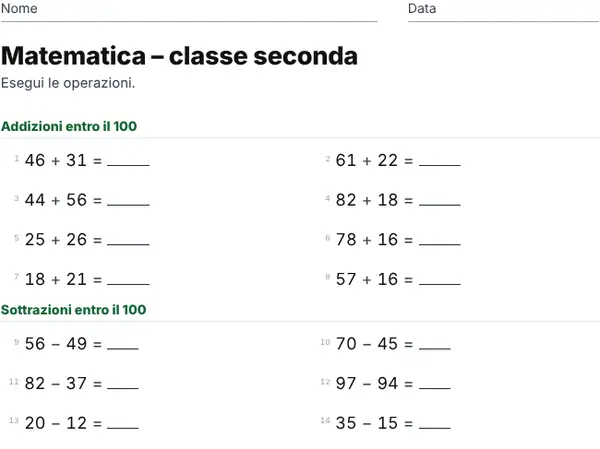 Esempio: Classe seconda