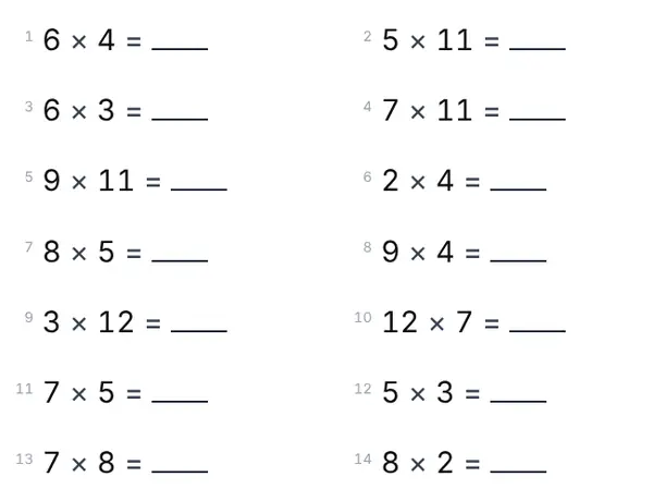 Example: Times tables