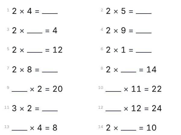 Example: 2 times table