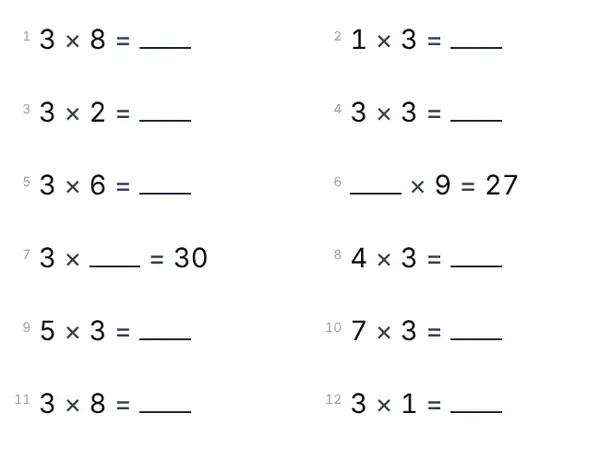 Exemple : Table de 3