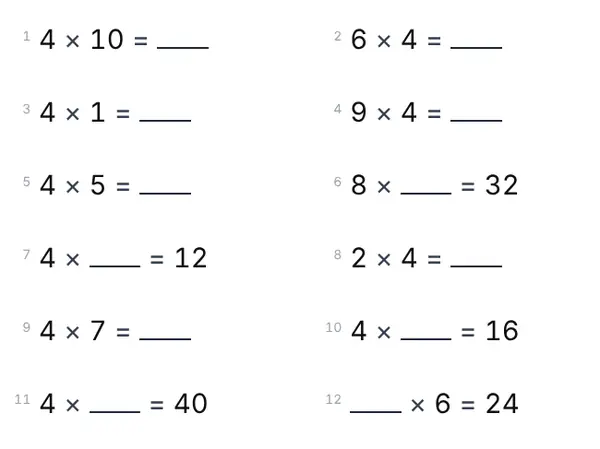Exemple : Table de 4