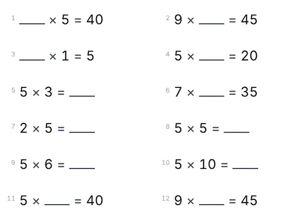 Ejemplo: Tabla del 5