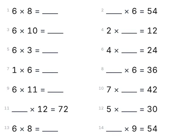 Example: 6 times table